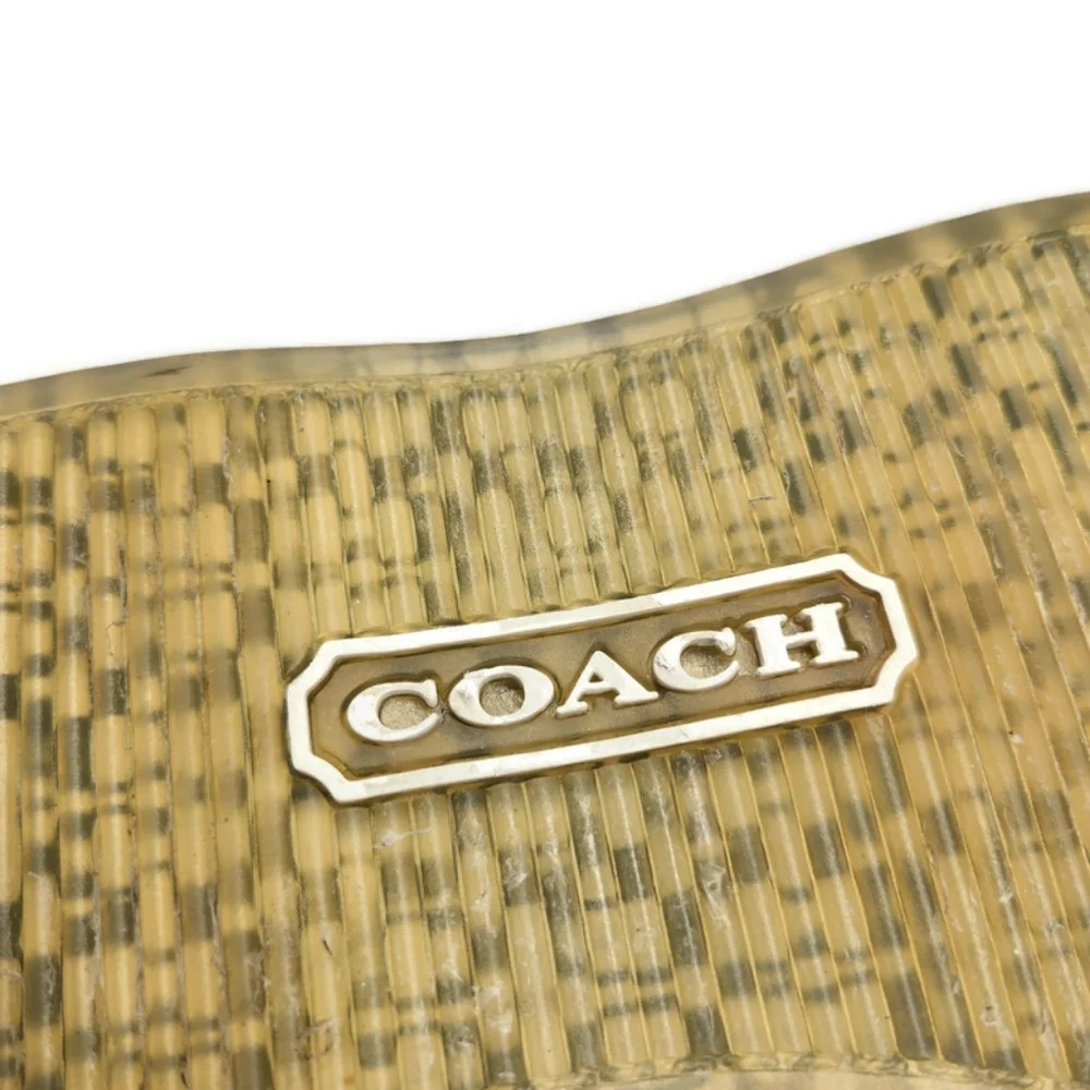 Coach Lindsey Black & White Jacquard Gunmetal Silver Leather Flip-Flop Sandals